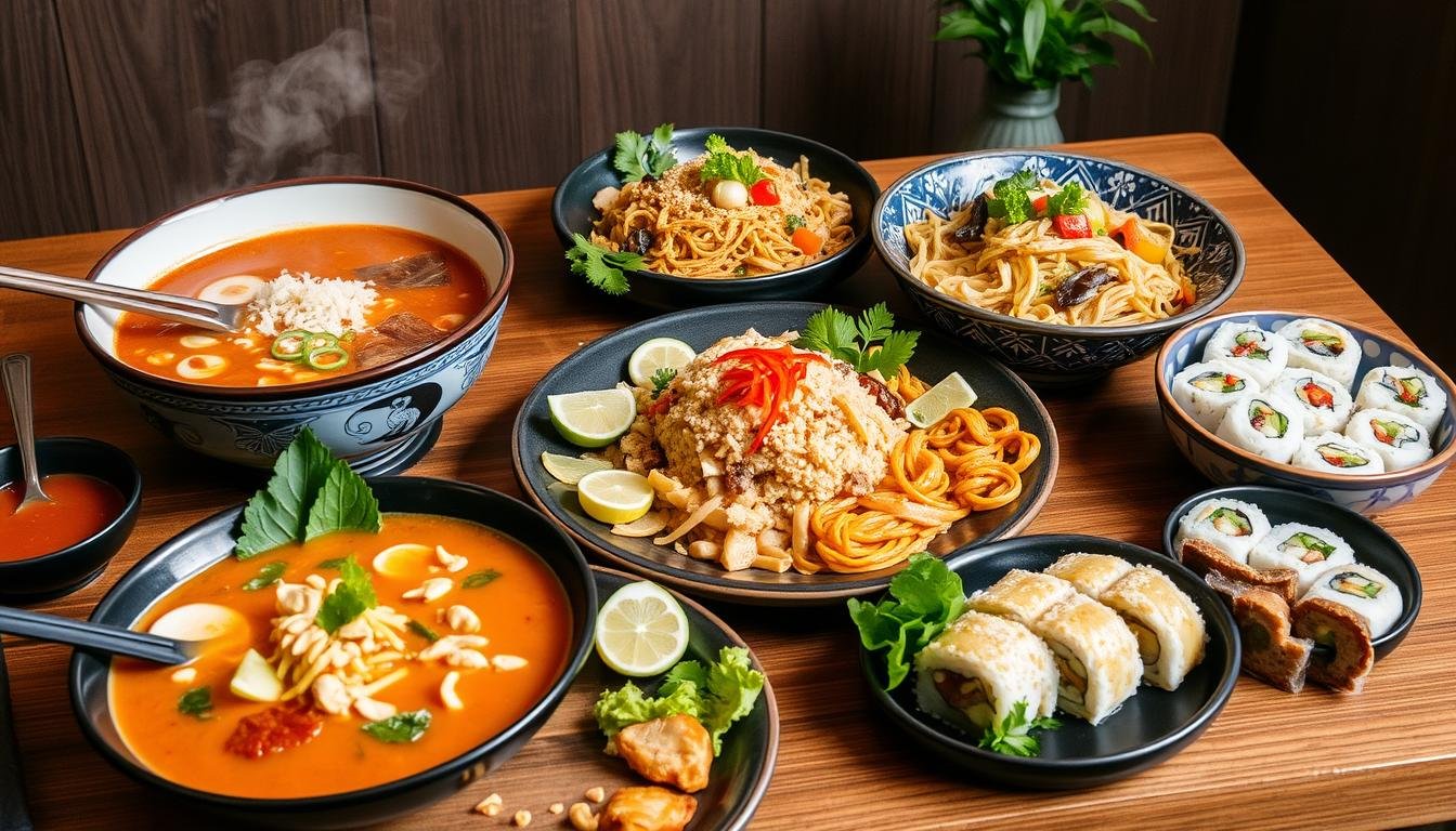 Asian noodle and rice dishes