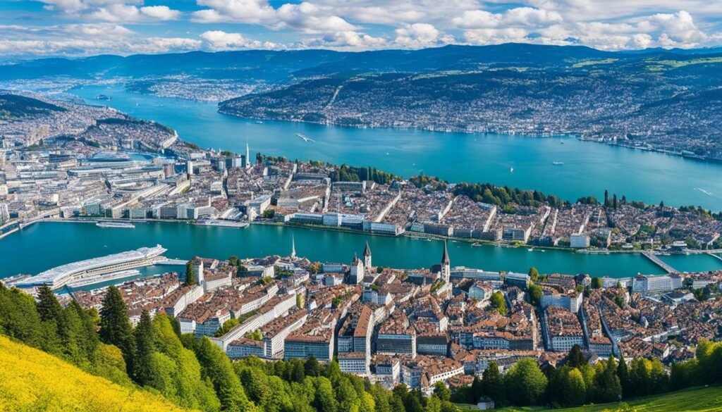 Panoramic views of Zurich from Uetliberg Mountain